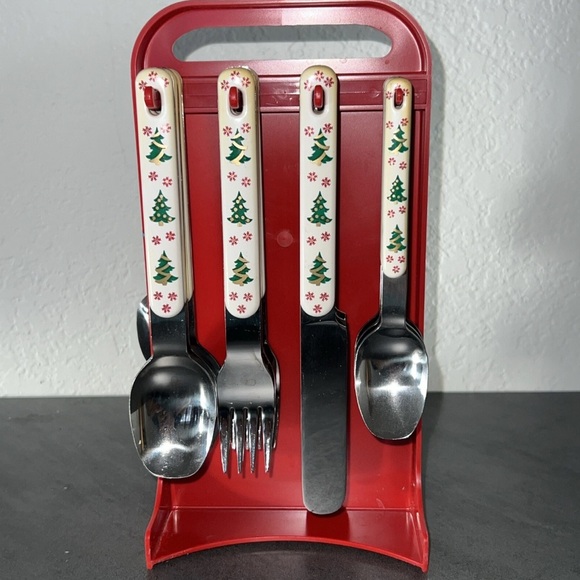 VTG Oneida Northland Stainless Japan Christmas Flatware 24 Pieces Carrying Caddy - Picture 1 of 5